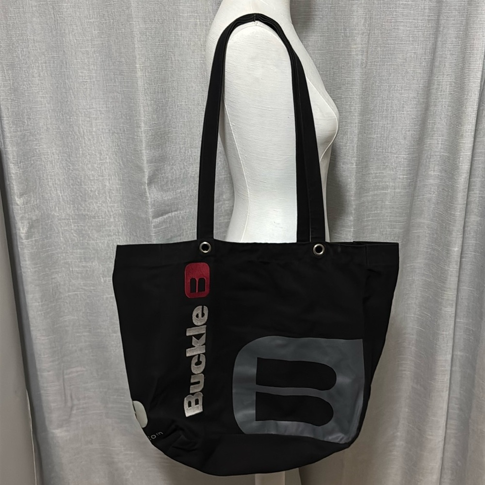 Cotton Cloth Open Top Tote Bag-Buckle brand-Black